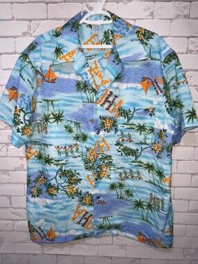 Mens Hawaiian Vacation Short Sleeve Button Down Shirt Palm Tree Sz XL